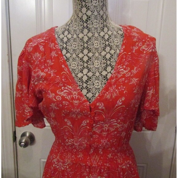 Abel The Label Maxi Dress Floral Print Red High Low Short Sleeve Size XS - Picture 4 of 8